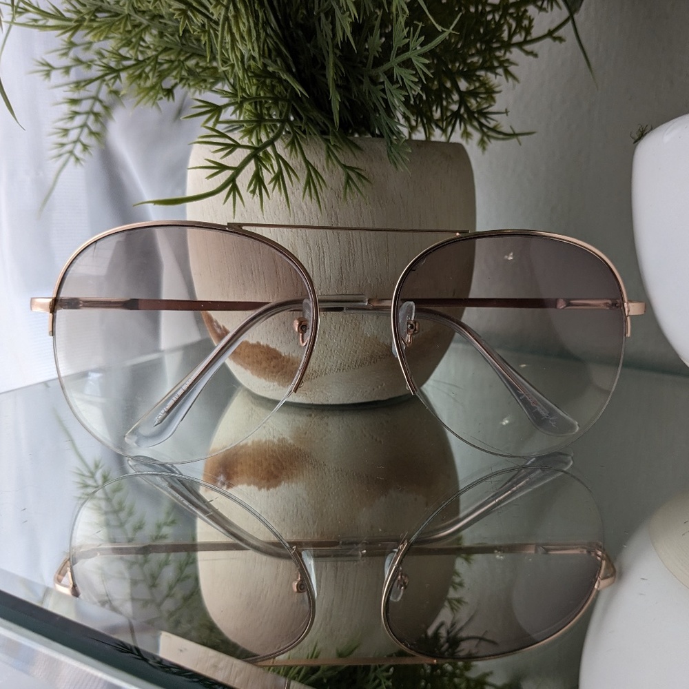 Smokey Pink Ombre and Gold Aviator 70's Sunglasses, Free People